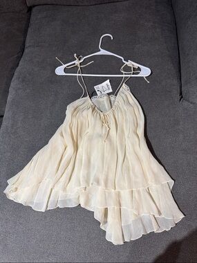 NWT ZARA XS Ivory Ruffled Lace-Trim Tank